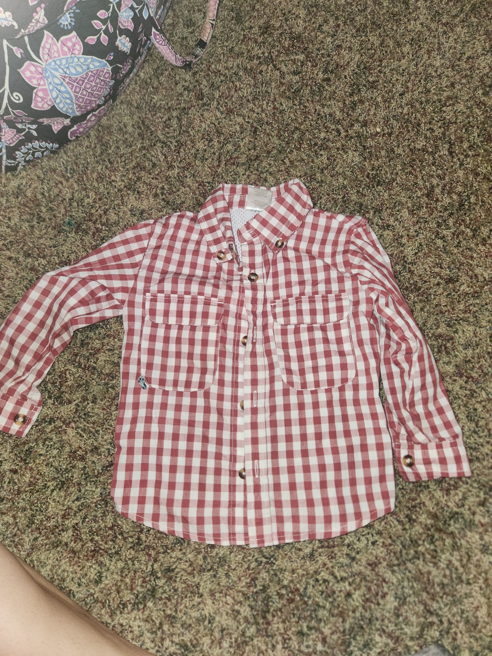Magellan Outdoors Red and White Gingham Button-Down Shirt